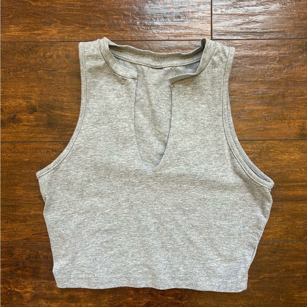 Sleeveless Grey Keyhole Crop Top